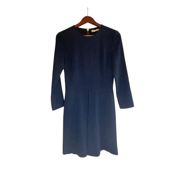 & Other Stories Box Pleat Navy Sheath Dress Exposed Zipper Size 6 Long Sleeve - Picture 2 of 7